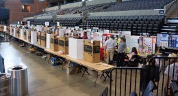 VPRSF Senior Exhibits. Four hundred Junior and Senior level science fair exhibits lined both sides of the UVA basketball court 3-4 rows deep.